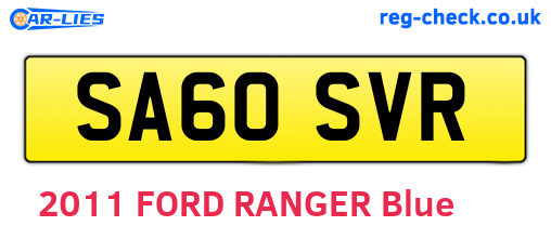 SA60SVR are the vehicle registration plates.