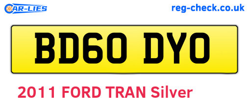 BD60DYO are the vehicle registration plates.