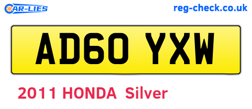 AD60YXW are the vehicle registration plates.