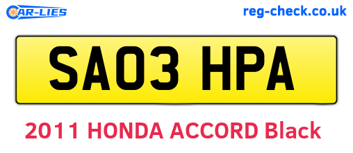SA03HPA are the vehicle registration plates.