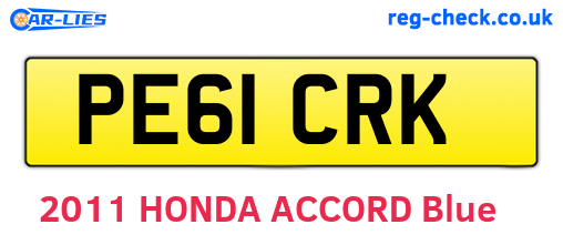 PE61CRK are the vehicle registration plates.