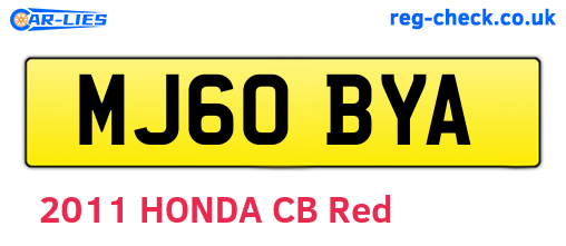 MJ60BYA are the vehicle registration plates.