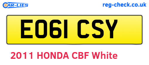 EO61CSY are the vehicle registration plates.