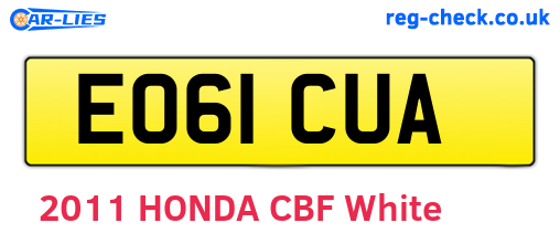EO61CUA are the vehicle registration plates.
