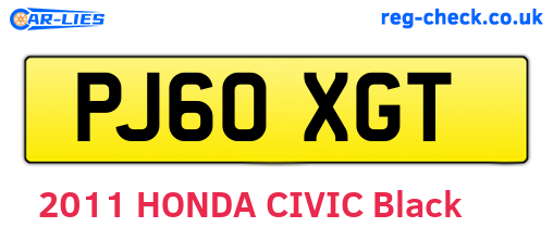 PJ60XGT are the vehicle registration plates.