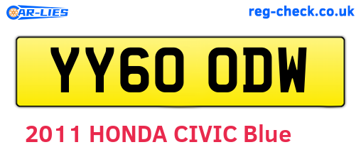 YY60ODW are the vehicle registration plates.
