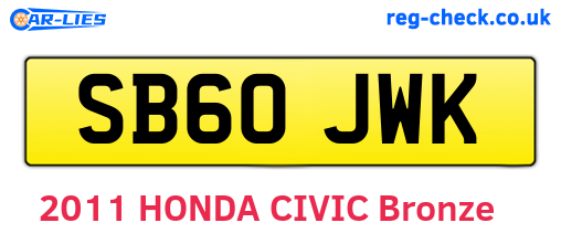 SB60JWK are the vehicle registration plates.
