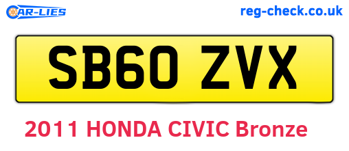 SB60ZVX are the vehicle registration plates.