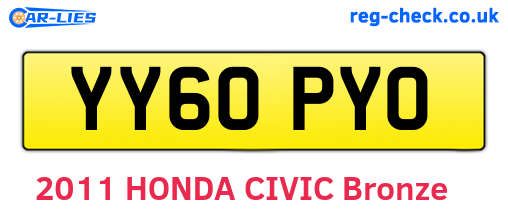YY60PYO are the vehicle registration plates.