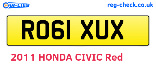 RO61XUX are the vehicle registration plates.
