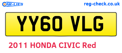 YY60VLG are the vehicle registration plates.