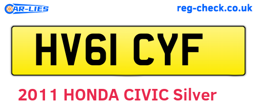 HV61CYF are the vehicle registration plates.