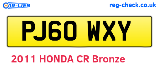 PJ60WXY are the vehicle registration plates.