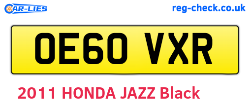 OE60VXR are the vehicle registration plates.