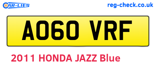 AO60VRF are the vehicle registration plates.