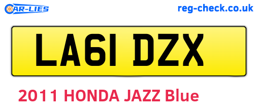 LA61DZX are the vehicle registration plates.
