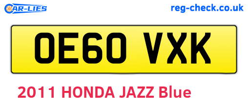OE60VXK are the vehicle registration plates.