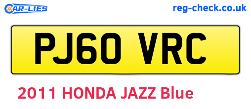 PJ60VRC are the vehicle registration plates.