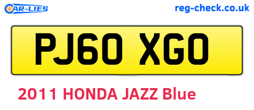 PJ60XGO are the vehicle registration plates.