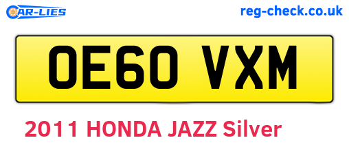 OE60VXM are the vehicle registration plates.