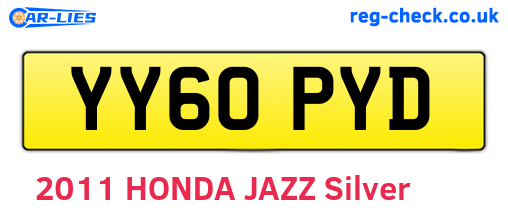 YY60PYD are the vehicle registration plates.
