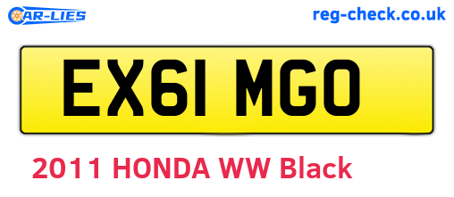 EX61MGO are the vehicle registration plates.