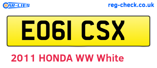 EO61CSX are the vehicle registration plates.
