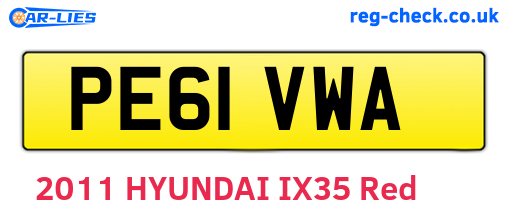 PE61VWA are the vehicle registration plates.