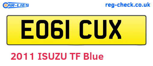EO61CUX are the vehicle registration plates.