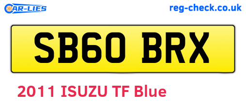 SB60BRX are the vehicle registration plates.