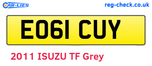 EO61CUY are the vehicle registration plates.