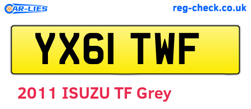 YX61TWF are the vehicle registration plates.