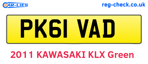 PK61VAD are the vehicle registration plates.