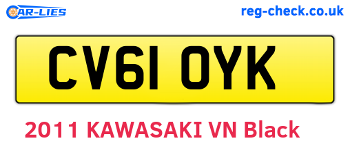 CV61OYK are the vehicle registration plates.