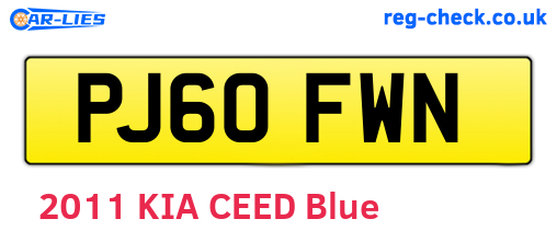 PJ60FWN are the vehicle registration plates.