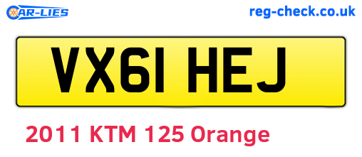 VX61HEJ are the vehicle registration plates.