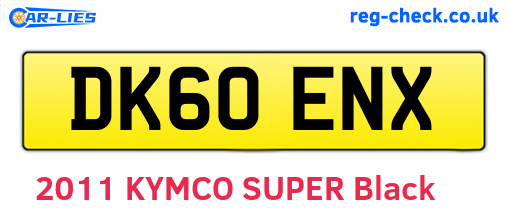 DK60ENX are the vehicle registration plates.
