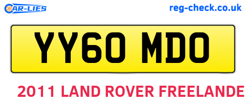 YY60MDO are the vehicle registration plates.