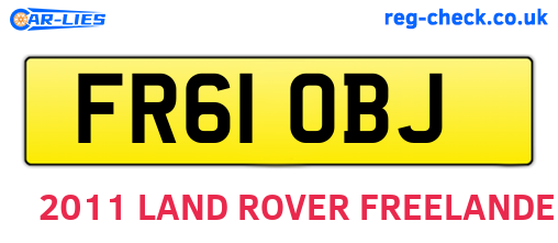 FR61OBJ are the vehicle registration plates.