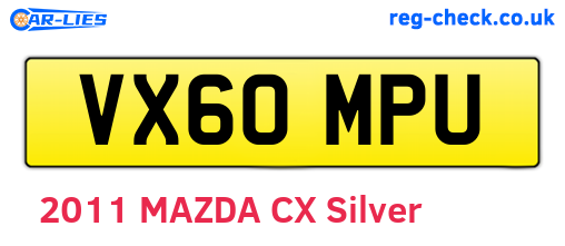 VX60MPU are the vehicle registration plates.