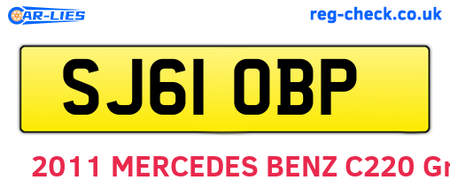 SJ61OBP are the vehicle registration plates.