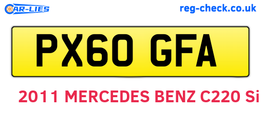 PX60GFA are the vehicle registration plates.