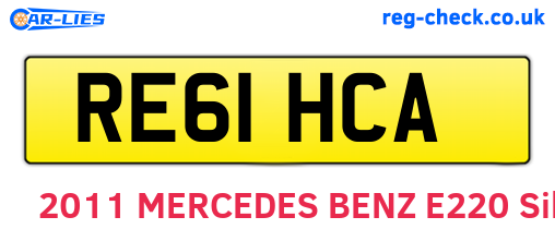 RE61HCA are the vehicle registration plates.