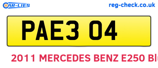 PAE304 are the vehicle registration plates.
