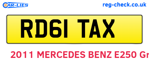 RD61TAX are the vehicle registration plates.