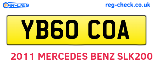YB60COA are the vehicle registration plates.