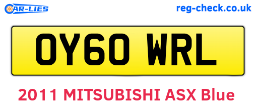 OY60WRL are the vehicle registration plates.