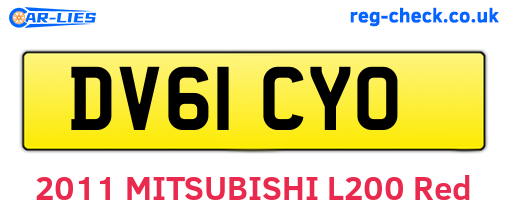 DV61CYO are the vehicle registration plates.