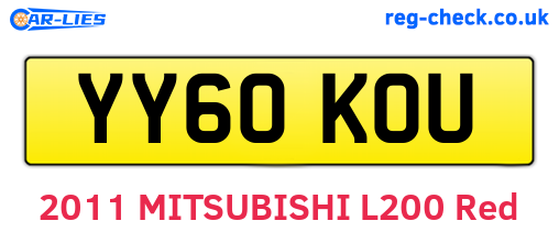 YY60KOU are the vehicle registration plates.