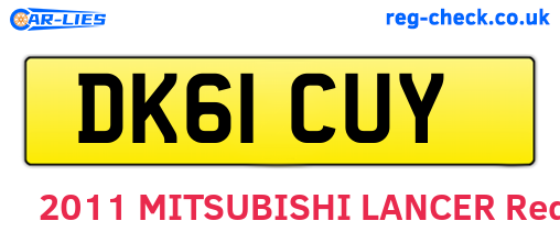DK61CUY are the vehicle registration plates.